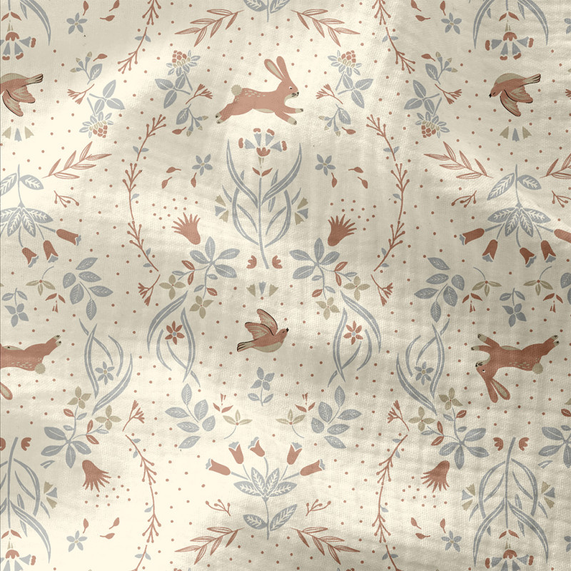 Printed Double Gauze KIRSTEN Ecru / Gray
